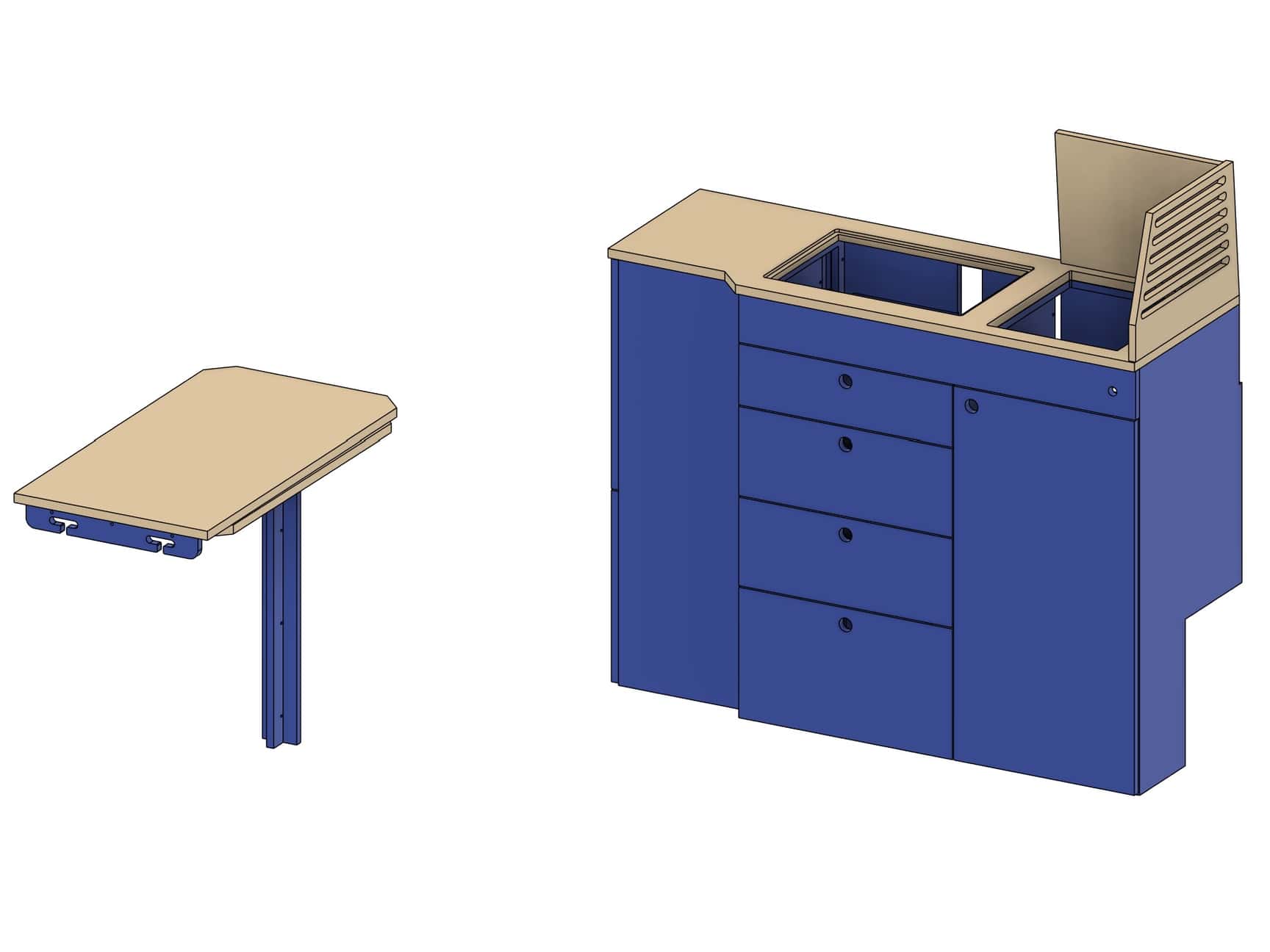 3D-Modell von Möbelmodulen im Camper